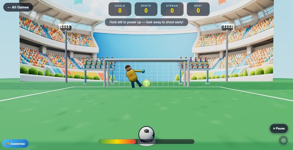 Soccer Shootout: lining up a penalty kick against the goalkeeper