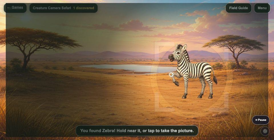 Creature Camera Safari: a zebra found on the savanna, ready to photograph